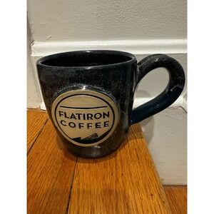 Grey Fox Pottery‎ Stoneware Blue Green Drip Flatiron Coffee Logo USA Made NYC